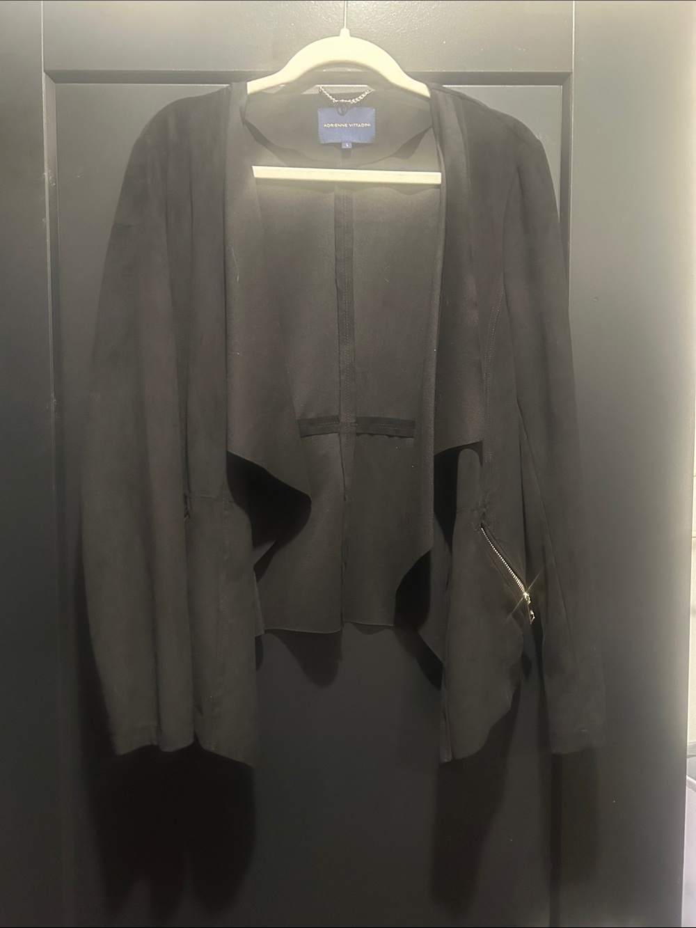 Adrienne Vittadini Black Open-Front Draped Blazer
